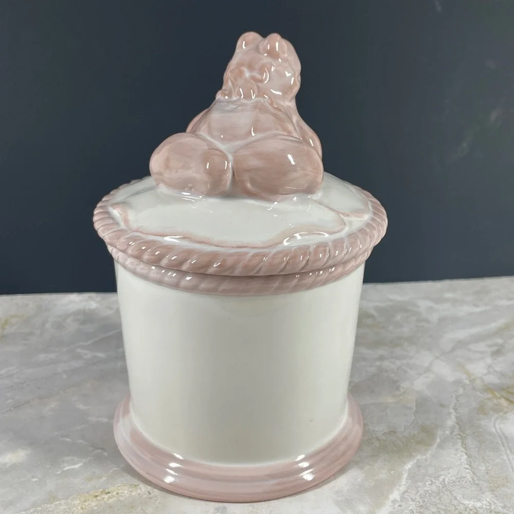 DEMDACO Perennial Friends Frog Ceramic Canister Jar Pink White Girls Nursery MCM